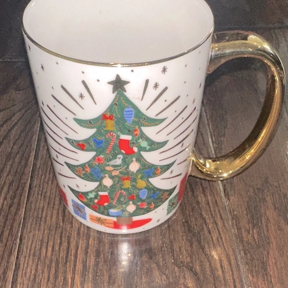 Rifle Paper Festive Christmas Tree Mug with Gold Handle